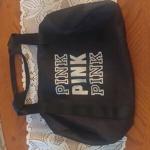 Pink Victorias Secrer Black Lightweight Medium Duffle Weekender Bag 18.5"×13"